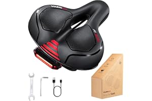 YOUNGDO Ultra Comfortable Bike Saddle with Detachable Rear Light, Ergonomic Design, Hollow Design, Double Spring Shock Absorber, with Waterproof Rain Cover, Bike Seat for Mountain Bike
