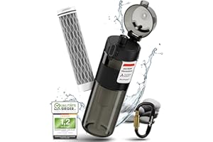 BERGKVIST® Outdoor Bouteille filtrante FJÄLLKLAR (500 ml) - Gourde avec filtre d'AHLSTROM® pour de l'eau potable propre en camping, randonnée et aventures de survie - noir