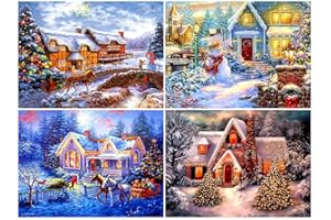 Xinzistar 4 Sätze Diamond Painting mit Zubehör Werkzeuge, 30x40cm 5D DIY Diamond Painting Bilder Set Crystal Strass Stickerei Painting Handwerk Haus Dekoration (Weihnachten)