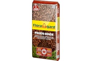 Floragard Mulch Pinienrinde 2-8 mm 20 L - superfein - dekorativer Bodenbelag - unterdrückt Unkrautwuchs - naturbelassen - für mediterranes Flair - auch zur Kübel-Abdeckung