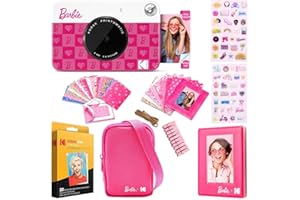 Kodak x Barbie Printomatic Sofortbildkamera – Geschenk-Bundle: Iconic Style + Barbie Kameratasche, Fotoalbum, Sticker, Hängerahmen, 50 Sticker & Zink-Papier (20 Blatt)