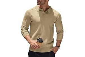 COOFANDY Pull Homme à Col Polo Manches Longues Pull Tricoté en Maille Classique Pullover Homme Hiver Decontracté Business Pull Couleur Unie Slim Fit