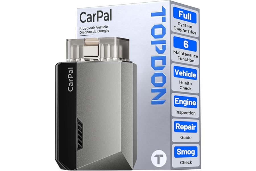 TOPDON CarPal A, OBD2 Scanner, All System Diagnosis, Wireless Bluetooth Diagnostic Tool, Vehicle Health Check, Smog Check, Repair Guide, Engine Inspection, Vehicle Performance Test