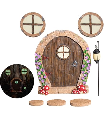 WSLSNZQ Miniatuur elfendeur, kabouterdeur, tuindecoratie, feeëndeur voor boomkabouter, tuinset, kabouterdeur, elfdeur, feeënkabouterdeur voor buiten, boomdecoratie, handwerk (A