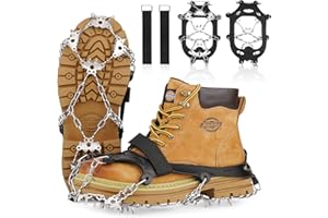 JATEKA Ramponi, 24 Denti Ramponi da Ghiaccio Antiscivolo Vero Acciaio Inossidabile Silicone Super Elastico Ice Tacchetti Copriscarpe Antiscivolo per Camminare, Jogging, Arrampicata, Pesca, Alpinismo