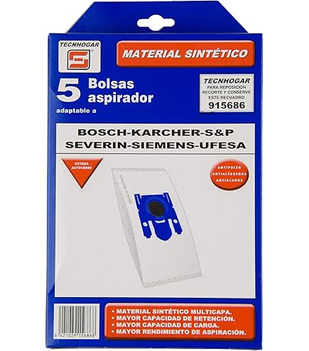 Bolsas De Repuesto Para Aspiradora TECNHOGAR 915535 | Pack De 5 Unidades | Compatibles Con Varios Modelos