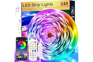 FUPT 5m Ruban Led, Bande Led 5050 RGB, Télécommande Multicolore Flexible Led Ruban, Synchronisé Avec La musique, Convient Pour La Musique A La Maison, Salon, Cuisine