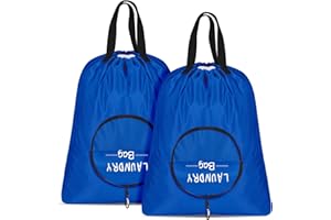 PASHOP 2 Stück Wäschebeutel Reise, Schmutzwäschebeutel mit Griffen und Aluminium-Karabiner, Faltbare Wäschesack für Reisen, Camp, Wohnmobil, Maschinenwaschbar