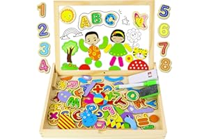 TONZE Wooden Toys Magnetic Drawing Board Montessori Toys for 3 4 5 Year Old Boys Girls, Double Sided magnetic board kids Gifts for 3+ Year Olds Fridge Magnets for Kids Puzzles Toys for 3 Year Olds