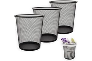 SENENQU Lot de 3 Corbeille à Papier, 12L Poubelle de Bureau Métal Maille, Petit Corbeille Poubelle Bureau de Cusine de Chambre de Salles de Bains-26.5 x 23.5 x 18.8 CM - Noir