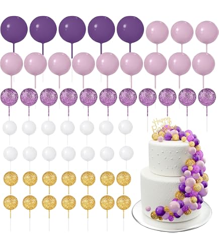 20 Mini Palline Decorative Per Torte | Viola | Schiuma E Filo | Diametri 2-4 Cm | Fai Da Te Per Matrimoni E Compleanni