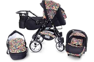 GAGA DUMI GagaDumi Urbano Passeggino TRIO Baby Carrozzina 3in1 Seggioliono OVETTO AUTO,Fatto nell'Unione Europea (U9-Paradise)