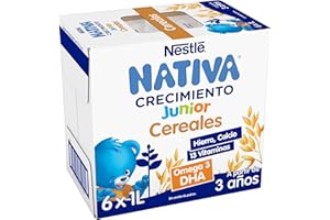 NESTLÉ NATIVA Crecimiento JUNIOR Cereales, Leche Crecimiento Líquida para Niños a Partir de 3 Años - 6 Paquetes de 1L, Contiene: Trigo, Avena, Cebada, Soja, Leche, Lactosa