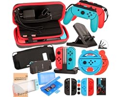 Accessories Kit for Nintendo Switch Games Bundle Wheel Grip Caps Carrying Case Screen Protector Controller