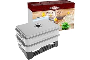 ‎BROWIN BROWIN® Edelstahl Tischräucher-Set XL 330007 | mit Thermometer | mit Möglichkeit der Regulierung des Fassungsvermögens | Tischräucherofen | Fisch und Fleisch Grillen und Räuchern | Camping-Zubehör
