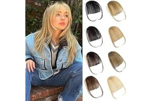 Alaleibaby Clip in Bangs Human Hair 100% clip in hair extensions real human hair Light Blonde Air bangs hair clip human hair Hairpieces for Women Curved Bangs for Daily Wear