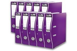 Durafile Lever Arch Files, Purple, Pack of 10 Folders, Heavy Duty Board Construction Suitable for A4 Size Documents, Ideal folders for School, Home and The Office