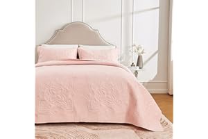 beeweed Colcha Tiro de Cama 220x200cm Rosa, Colchas de Microfibra, Tiro del Edredón Tiro de Cama Manta Ligera, Edredón Cosido con Ultrasonidos con 2 Fundas de Almohada, Estampado Floral