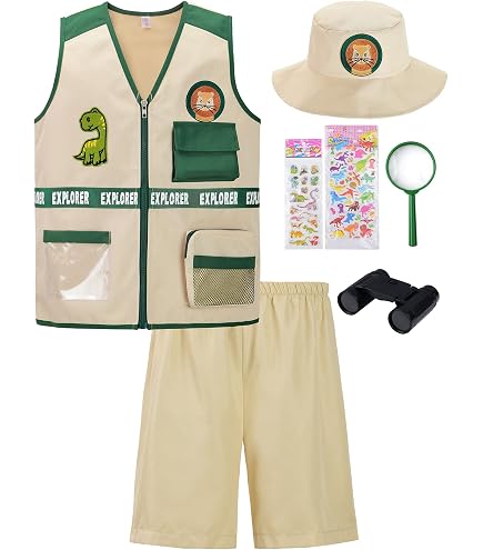 Perfeclan Gilet Explorer Enfant - Gilet Cargo Aventure - Cosplay Camping - Vert