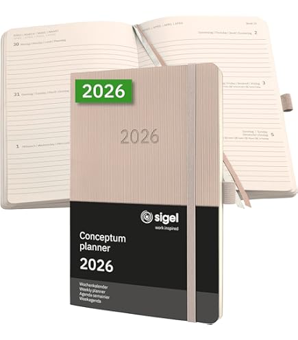 SIGEL C2680 Tischkalender Conceptum 2026, large, schwarz: Agenda Conceptum, Classic, Hardcover : SIGEL GmbH