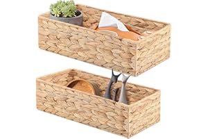 YheenLf Cesto de Almacenaje, Cajas de Almacenamiento para Organización, Cestas Baño Para Dormitorio, Cocina, Cuerda de Papel,Dos Juegos (Grande 37×16.5×11, Pequeño 33×12.5×10), Jacinto de Agua