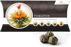 ‎FLÜGELSCHWINGER 6 Teeblumen Geschenk-Box - Grüntee Variationen, Originelle Idee zum Geburtstag, Muttertag, Weihnachten, tolles Geschenk nicht nur für Frauen und Teeliebhaber, Teeblüten, Erblühtee