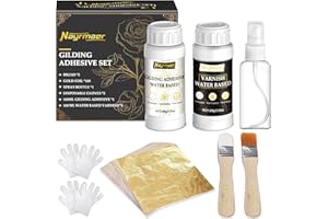 NAYRMAER Gold Leaf Kit, Gilding Adhesive Set, Water Based Adhesive and Varnish with Gold Leaf Sheet 100 Pcs for Craft, Painting and Arts