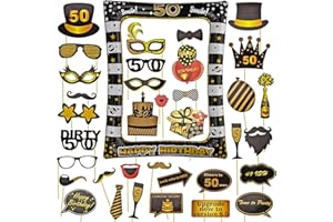 AIYONG 50. Foto Requisiten und aufblasbarer Rahmen Fotoautomat für 50. Geburtstagsfeier 50. Feier Happy Birthday Party Picture Requisiten, 50.Geburtstag Deko Fotorequisiten, Party Fotorequisiten