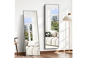 BONEWEI Full Length Mirror, 147x44cm Full Body Mirrors, Rectangular Standing Mirrors Black Aluminum Frame, Floor Mirror Standing Hanging or Leaning Against Wall for Bedroom Livingroom Dressingroom