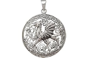 Treasure Bay Detailed Dragon Circular Pendant Made from 925 Sterling Silver, Men's, Women's Pendant Necklace
