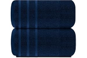 TEXTILESY Pack of 2 Super Jumbo Bath Sheet Premium 100% Egyptian Combed Cotton 100 x 200 cm-600 GSM Super Soft Large Bath Sheet Towels (Cotton, Navy Blue)