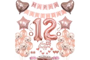 JRZYHI Décoration 12e anniversaire fille gâteau décoration 12 anniversaire fille décoration cadeau pour 12e anniversaire fille or rose anniversaire 12 fille 12 ans anniversaire décoration ballon 12 anniversa