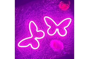HFHUNGKEONG Schmetterlings Neonlichter 2 Stück rosafarbene Schmetterlings-LED Neonlichter, USB oder batteriebetrieben Schmetter Neonschild , Weihnachtsdekoration Hochzeit Geburtstag Party[Energieklasse G]