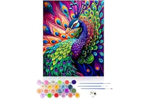 CEOVR Painting by Numbers for Adults,Peacock Canvas Oil Painting Kit Complete,DIY Paint by Numbers for Adults Beginners,40x50 cm Frameless Animals Paint by Numbers