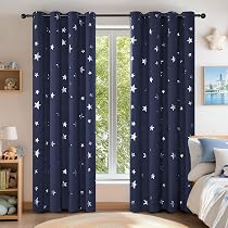 Deconovo Cortinas Opacas Para Dormitorio Matrimonio - Estrellas Plateadas Modernas Elegantes Con Ojales, 2 Piezas 140 X 240 Cm Azul Cielo