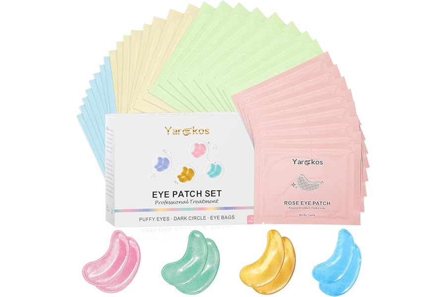 32 Pairs 4 Color Under Eye Patches, Collagen Undereye Pads, Hydrating Eye Masks for Anti Wrinkles Puffy Eyes Dark Circles, Puffiness Eye Bags Gel Pads, Travel Skincare Set, 24K Gold+Blue+Pink+Green