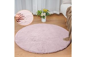 ORINOVA Teppich Schlafzimmer Rund Waschbar Fellteppich Rosa 90 cm Runder Kunstfell Flauschiger Kurzflor Teppich Kinderzimmer Wohnzimmer Weich Deko