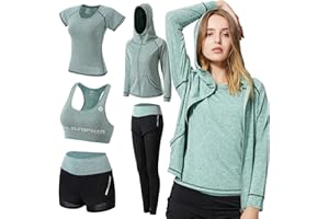 ODWTMRK Survêtement Femme Ensembles Sportswear 5 Pièce Costumes de Sport Gym Yoga Athletisme Fitness Jogging Survêtement Tenue de Sport