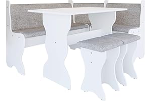 Mirjan24 Gruppo di panchina angolare Thomas, gruppo composto da panca angolare, tavolo, 2 sgabelli, sala da pranzo (bianco + Alfa 13)