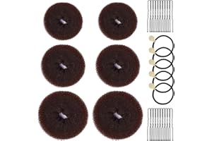 INBOLM 6 Pcs Hair Donuts for Buns,Donut Bun Maker Set Hair Doughnuts Bun Makers for Hair Paddingwith 20 Pcs U-Shaped Hair Pins and 5 Pcs Elastic Bands for Girls Kids and Women (Brown)
