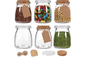 SHIZAK 7 oz Glass Jars, 6 Pack 200 ml Yogurt Jars with PE Lids and Cork Lids, Clear Pudding Jars Glass Favor Jars Containers for Spice, Jam, honey, DIY and Art