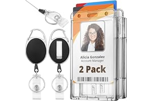 Mifflin Porta Badge Identificativo Rigido con Clip a Bobina Retrattile (Trasparente, Confezione da 2), Bobine di Carte Orizzontali o Verticali per Badge Identificativi