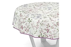 ANRO Nappe en toile cirée - Lavable - Ronde - Pour table de jardin - Motif fleurs - Avec ourlet (bordée) - 140 cm
