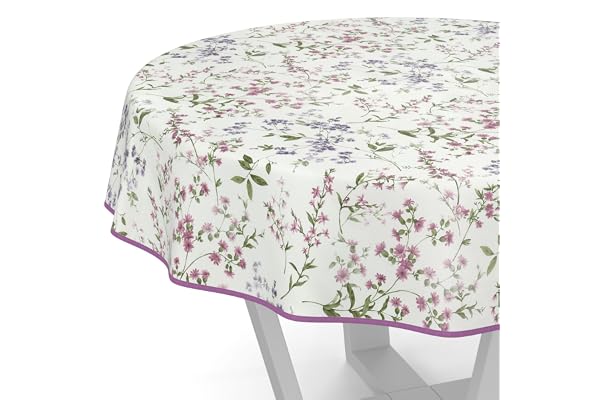 ANRO Nappe en toile cirée - Lavable - Ronde - Pour table de jardin - Motif fleurs - Avec ourlet (bordée) - 140 cm