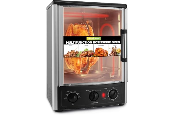 NutriChef Multifunktionell Rotisserie-bordugn | 24 Quart Vertikal glaskonvektionsugn, för Rotisserie, stekning & grillning