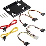 Poppstar Einbau-Kit und S-ATA Kabelset für interne 2,5 Zoll SSD - HDD inkl. Einbaurahmen, Kabel 1x Y Stom, 1x Y Daten 2X Sata 3 (Stecker 1x gerade-gerade, 1x gerade-gewinkelt)