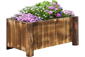 Outsunny Jardinière sur Pied bac à Fleurs dim. 70L x 35l x 30H cm piètement Demi rondin Corps Aspect Lattes Bois Sapin traité carbonisation