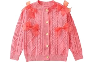 XIXIMAON Kids Baby Girl Cute Cardigan Sweater Bow Decor Knitted Button Tops Crew Neck Long Sleeve Crochet Jacket Autumn Winter Outwear