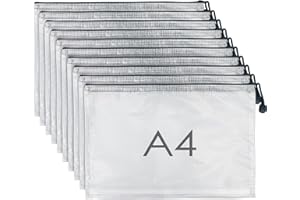 Dunkwckore Document Wallet A4, Pack of 10 Zip Bags, Transparent Waterproof Document Case, Mesh Plastic Zip Bag for File, Paper, Documents, Cosmetics, Homework, Receipts and Travel Accessories