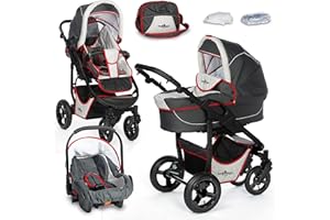 Bergsteiger Kinderwagen Babywagen Capri 3in1 | Kombikinderwagen Komplettset inkl. Zubehör - Babyschale, Buggy-Aufsatz, Sonnenschutz & Wetterfußsack